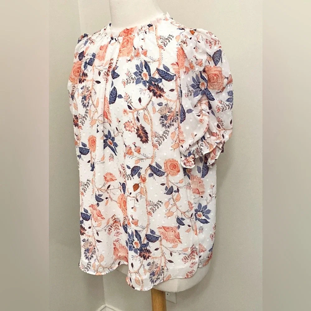 Rachel Zoe White Orange Purple Floral XL Boho Chic Bloomcore Romantic Ruffle Top - Picture 5 of 14